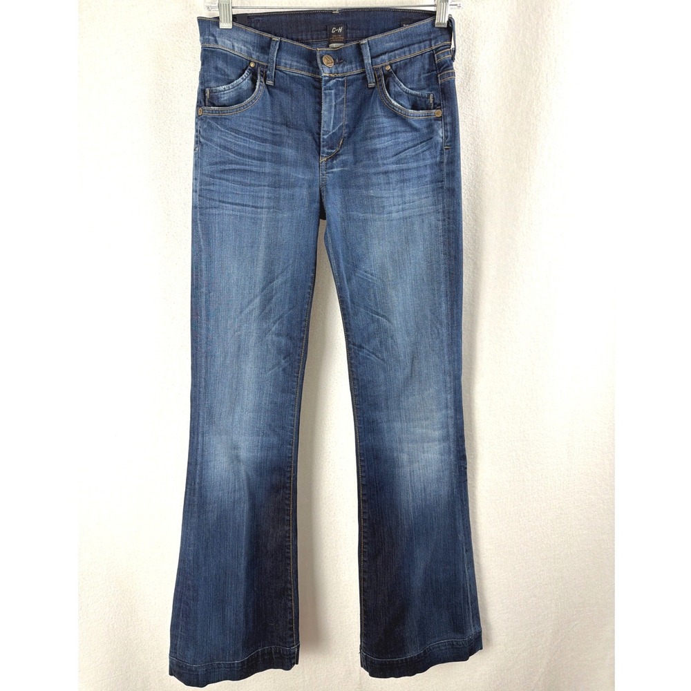 Citizens of Humanity Hutton Med Rise Wide Leg Blue Jeans Dark Wash Flare Sz 26
